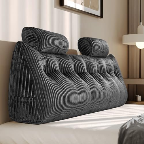 Z-hom Large Wedge Back Pillows, Headboard Triangular Rest Reading Pillow, Lumbar Support Cushion Waist Backrest, Soft Sofa Daybed Positioning Bolster(Grey, 200 cm)