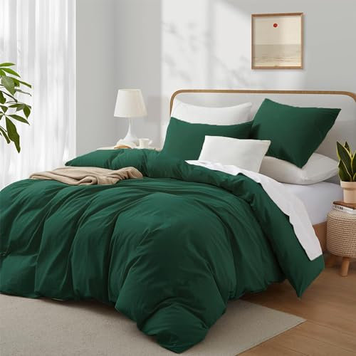 Boqingzhu Baumwolle Bettwäsche 220x240cm Grün Dunkelgrün Einfarbig Uni Ästhetik Doppelbett Weich Renforce Baumwollbettwäsche Bettbezug 220x240cm und 2 Kissenbezüge 80x80cm mit Reißverschluss