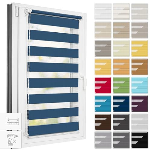 Estika Doppelrollo Klemmfix ohne Bohren, Breite alle 1 cm - 86 cm x 220 cm - Sommernacht - Tag und Nacht Duo Rollo, Rollos für Fenster ohne Bohren, Fenster sichtschutz