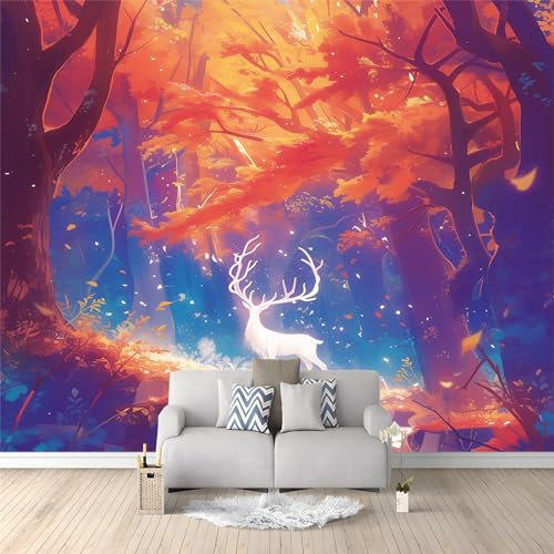 Papier peint Photo intissé 150 x 105 cm- Cerf animal de la forêt d'érable rouge - Décoration Murale Poster Salon Chambre à Coucher Chambre pour Enfants- Géant Affiche Décoration