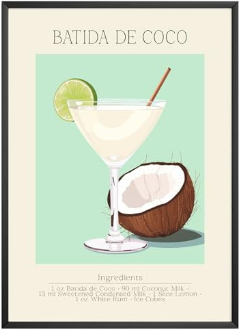 MJ-GRAPHICS® Poster Batida de Coco Bilder Küche Bild A2 Küchenbilder Deko Wohnzimmer Poster Küchen Bilder Küche Deko Bilder Poster Küche Wand Retro Poster Cocktail Küchenposter - ohne Rahmen