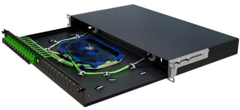 STALFLEX Rack Montage Glasfaser Anschlussdose Verteilerkasten ECO 19 Zoll 1U 24x Simplex LC/PC - Einfache Organisation von Glasfaserkabeln - Aus Stahl - Ideal für den Netzwerkschrank