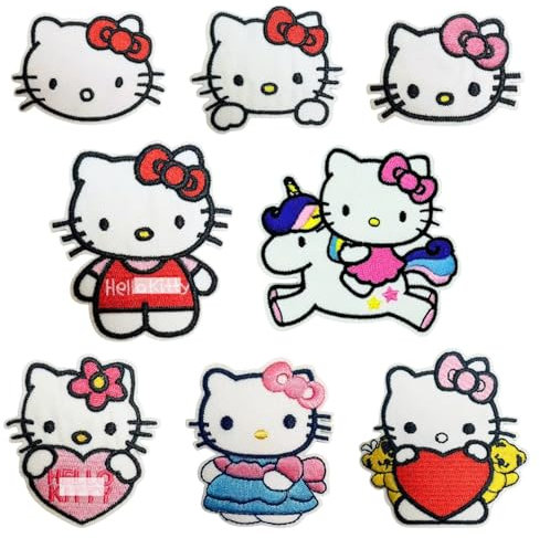8pcs Cute Kids Cartoon Cat Embroidery Patches Iron on/Sew on Anime Applique Embroidered Repair Patch Fashion DIY Accessories Collection for Clothing Jacket Jeans Backpack Hat Vests Bags