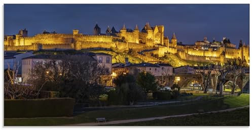 ARTland Wanddeko Glasbilder Wandbild Glas Bild 60x30 cm Mittelalter Burg Schloss Architektur Carcassonne Nacht Frankreich U5HY
