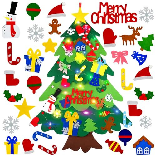 DONGTATA DIY Felt Christmas Tree Decorations for Kids, 38.5in Kids DIY Felt Xmas Tree Set with 32Pcs Ornaments Kit