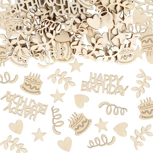150 Stück Holz Konfetti Geburtstag Tischdeko 2cm-6,5cm Holz Happy Birthday Konfetti Tischdeko Streudeko für Geburtstage Partys Dekoration