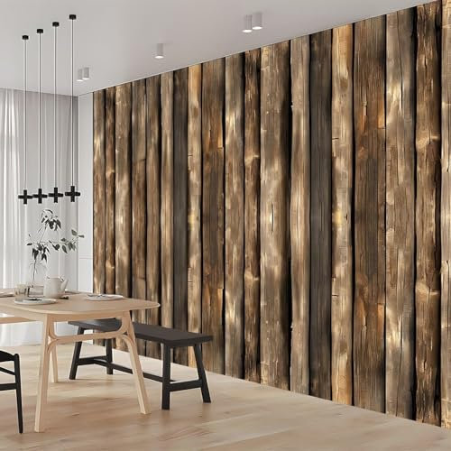 Luowenji Papier Peint Panoramique Planche de Bois Vintage 150x105 cm 3D Papier Peint Intissé Conseil Photo Trompe l'oeil Poster Grand Mural Salon Chambre Enfant Chambre Décoration Murale a.1217