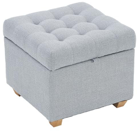 LEITING Large Storage Ottoman Toy Box Chair Seat Foot Stool Footstool Footrest Cube Pouffe Upholstered with Linen Fabric Cover Pouffes for Living Bed Room (Grey)