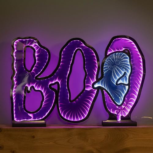Samuel ALEXANDER 60cm Light up Halloween BOO Infinity Decoration with Pink and White LEDs