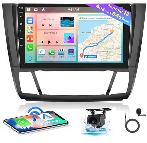 Hikity 8 Core 4GB+64GB Android 15 Radio Coche para BMW 1 Series E81 E82 E87 E88 2008-2012 Radio CarPlay Android Auto Inalámbrico BT 9 Pantalla Táctil Mirror Link WiFi GPS DSP FM RDS