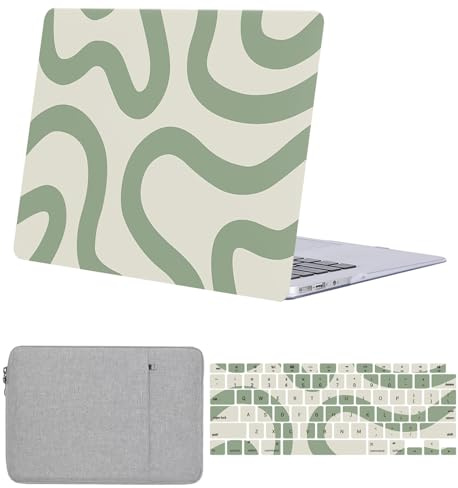 FFBOFFC Case Compatible with Old Version MacBook Pro 13 inch Case 2012 2011 2010 2009 2008 Model A1278 with CD-ROM, Plastic Hard Shell Case & Keyboard Cover Skin & Sleeve Bag, Beige & Green