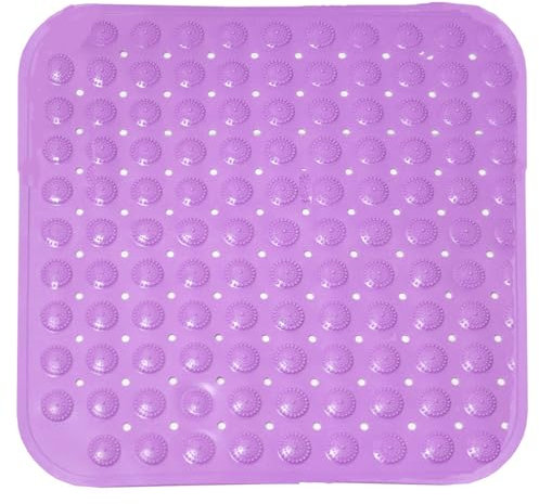 Tappetino da doccia, 48 x 48 cm, antiscivolo, quadrato, per vasca da bagno, antiscivolo, ganci e fori di scarico, viola