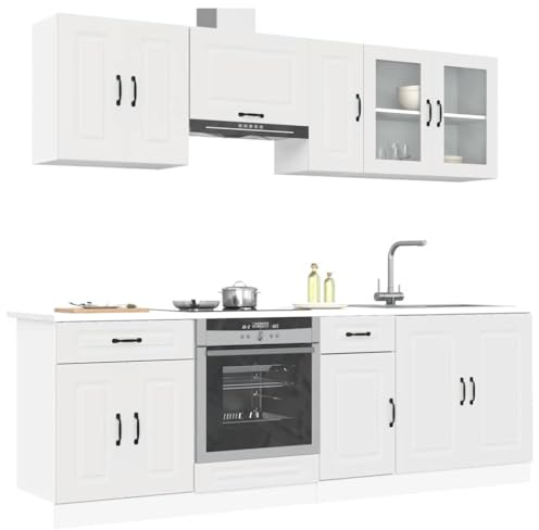 IKAYAA Mueble de Cocina Kalmar 8 Piezas - Completas por Módulos, Armario Inferior de Fregadero, Colgante y para el Horno Blanco Type-3