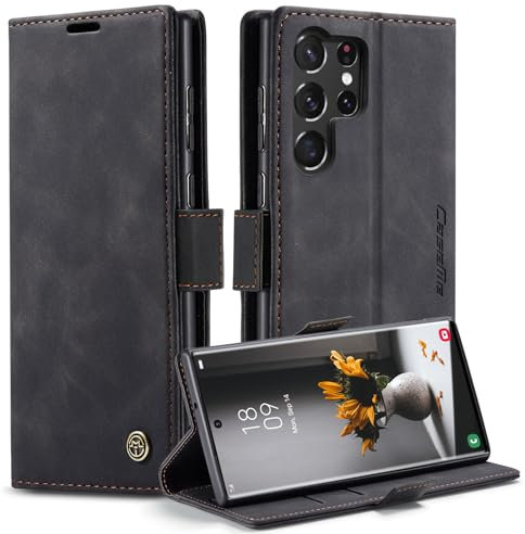 Monweicz Cover Compatibile con Samsung Galaxy S23 Ultra, Custodia Portafoglio con Slot per Scheda, Protezione Completa Premium in Pelle PU, Flip Libro Magnetica Samsung Galaxy S23 Ultra, Nero