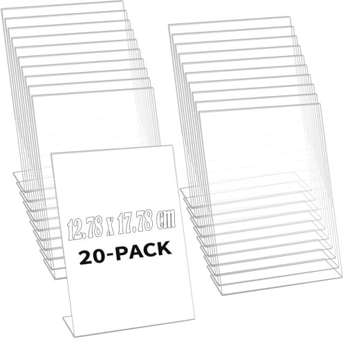 EOGRFW 20 Stück Tischaufsteller Schräg,12.78 x 17.78 cm Acryl Tischaufsteller,Schilderhalter mit abgeschrägter Rückwand, Werbeaufsteller L- Ständer Ideal für Haus, Büro, Cafés, Restaurants, Laden