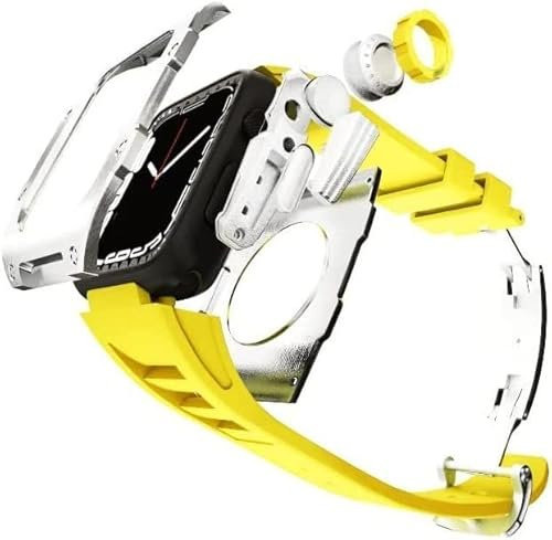 ANZOAT Für Apple Watch Series 8 7 45mm Modeset Metall Gehäuse mit Fluor Streifen, für iWatch 6 SE 5 44 mm Upgrade Aluminium Abdeckung Ersatz Uhr, 44MM, Achat, 44MM, Achat