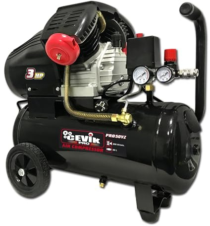 CEVIK PRO - CA-PRO590M - Compressore Aria - Testata a V - 94,5 dB - 20 Litri - 4HP - Max 10 Bar - 590 l/min - Con Olio - Compatto e Portatile - Compressore per Verniciatura e Utensili Pneumatici