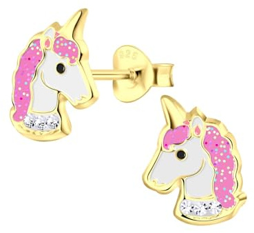 Monkimau Mädchen Ohrringe Einhorn | Ohrstecker aus 925 Sterling Silber | Kinderohrringe hypoallergen