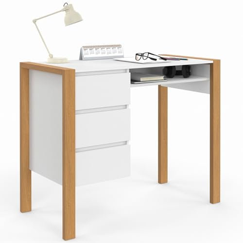 IDMarket - Bureau scandinave Hugo avec 3 tiroirs et Niche Blanc et Bois