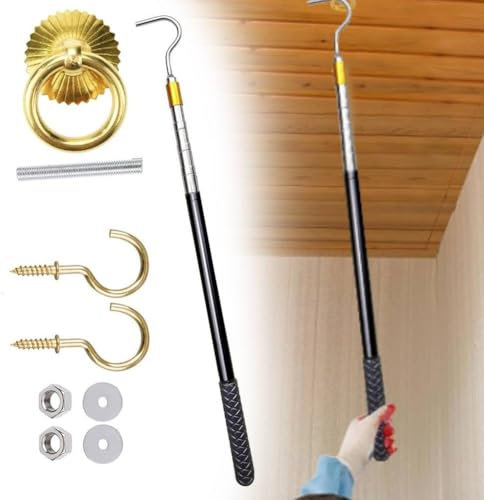 Attic Ladder Pull Down System Kit, Telescopic Pole for Roof Windows and Blinds, Loft Ladder Pole with Hook, Window Opener Awning Opener