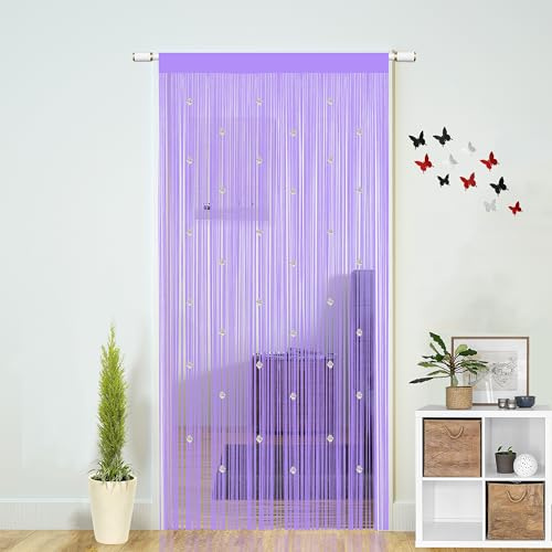 Beaded String Curtains for Doorways Boho Bedroom Decor Hanging Door Wall Beads Closet Window Curtain Room Divider Privacy Decorative (Purple, 39 W x 79 L)