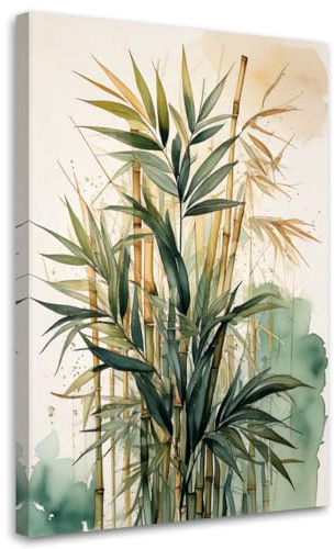 Feeby Bild auf Leinwand - Wandbilder Wohnzimmer Aesthetic - Bambus Aquarell Natur - 70x100 1tlg - Schlafzimmer Wandekoration - Bilder Zimmer - Living Room - Deko Wandbilder - Moderne Bild