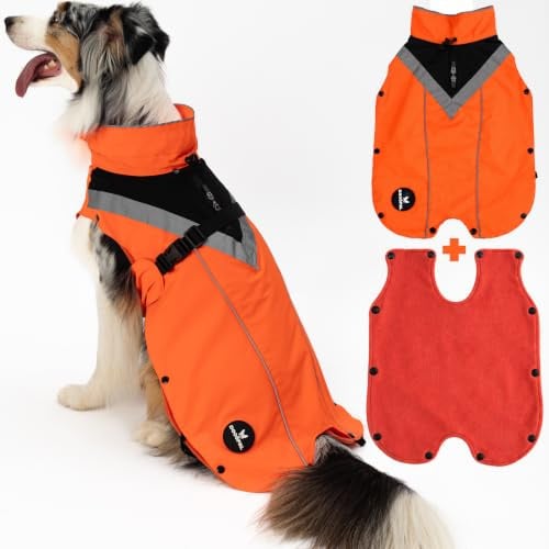 DOGOPAL 2in1 Allwetter-Hundemantel – Wasserdichter Hunderegenmantel mit herausnehmbarem Fleece – Regenmantel Hund für große, mittlere & kleine Hunde (Orange, XL)