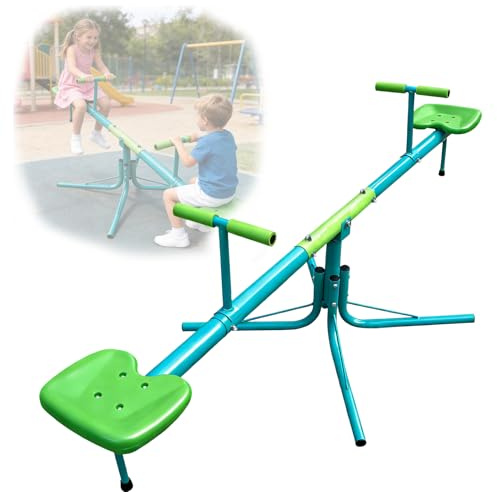 TOVINI Teeter Totter Seesaw for Kids Outdoor-Sit and Spin Teeter Totter with 5-Prong Support Legs, Playground Equipment with Swiveling 360 Degrees Rotating for Aged 4-12