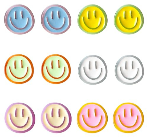 12 Stück Kühlschrankmagnete Smiley, Harz Magnetische Kühlschrank Deko Set, Bunte Magnete Kinder für Magnettafel, Fröhliche Magnete Bunt Rund Lächeln Gesichter für Zuhause Büro Schule 22x23MM (B)