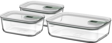 Mepal - Glasbehälter mit deckel Set EasyClip - Schüssel mit Deckel und Schiebeverschluss - Meal prep boxen - Geeignet für Mikrowelle, Dampfgarer und Ofen - Luftdicht - 2x 700 + 1500 ml - Nordic sage