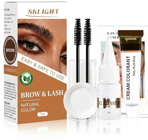 Lash Color Kit, At Home DIY Eyebrow & Eyelash Color Set, Instant Results with Natural Ingredients, Safe & Easy to Use, Temporary Color up to 2 Weeks (Brown)