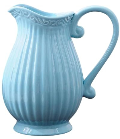 rockible Pichet en céramique, Vase, Porte-Fleurs, Cadeau d'intérieur avec Anse, cruche décorative en poterie, Pot pour Plantes hydroponiques, idéal pour, Bleu