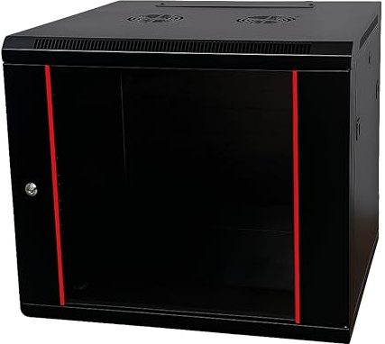 Danicom Baseline 19 Zoll 12 HE Netzwerkschrank mit Glastür- Schwarz | 600x600x635mm (BxTxH) - Traglast 50 kg - Wandmontage - Serverschrank - Wandgehäuse - Server rack