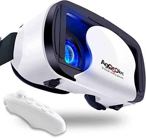VR-Headset mit Controller, verstellbar, 3D-VR-Brille, Virtual-Reality-Headset, HD, Blu-ray, Augenschutz, unterstützt 12,7 - 17,8 cm, für Handy/Android