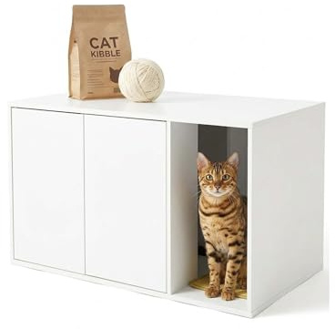 Katzenschrank für Katzentoilette Schrank (80x50x50cm), Katzenkloschrank XXL Katzenhaus Holz, Verstecktes Katzenklo Schrank Möbel mit Kratzmatte & Push-to-Open Türen