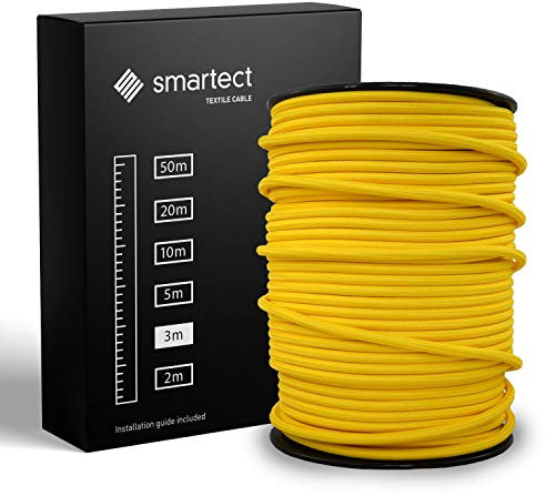 smartect Cable Textil en Color Amarillo, Cable Electrico 3 Hilos de 3 Metros (3 x 0,75 mm²) Cuerda para Lampara con Revestimiento Textil para su Proyecto DIY