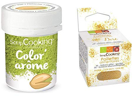 ScrapCooking Colorante Verde Aroma Pistacchio 10 g + Glitter Alimentare Oro