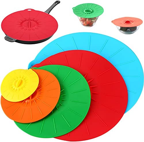 MUSEDAY Coperchi a ventosa in silicone, 5 coperchi in silicone, riutilizzabili, anti-polvere, per ciotole, pentole, pentole, forno, frigorifero, padelle e padelle e padelle per forno a microonde