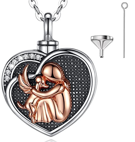 INFUSEU Urnen Kette, Erinnerung An Verstorbene Ash Keepsake Silbert MäDchen Umarmt Hund AnhäNger Schmuck Angel Wing Asche Halskette Memorial Urne Mensch Fehlgeburt Andenken Geschenke