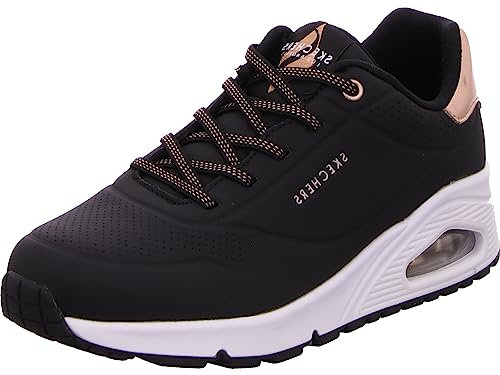 Skechers Damen UNO – Shimmer Away Sneaker, Black Durabuck Rose Gold Duraleather Trim, 35 EU