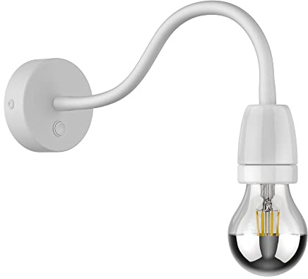 ledscom.de Wandleuchte POZ, Schwanenhals, Schalter, Porzellan, Stahl, weiß glänzend, inkl. LED E27 Lampe, 399lm, 4,3W, warmweiß