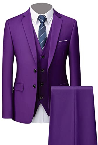 Ensemble de Costume 3 Pièces Slim pour Hommes Costumes de Smokings de Mariage Formels Solides à 2 Boutons Châle Revers Élégant Blazer de Fête Gilet Pantalon