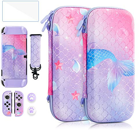 FANPL Custodia per Nintendo Switch OLED Accessori, custodia per il trasporto per Switch OLED e Joy Con custodia protettiva rigida e protezione dello schermo,impugnature per pollice, tracolla (viola)
