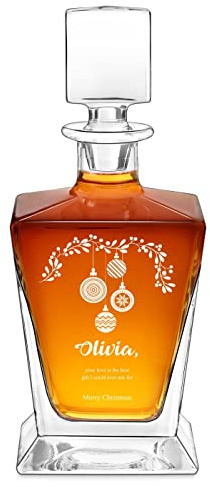 Maverton Whiskey Decanter for Women, Elegant Item for Mum, Bauble | Personalised Liquor Dispenser for her, Whisky Carafe for Birthday, Engraved Glassware for Christmas, for Anniversary