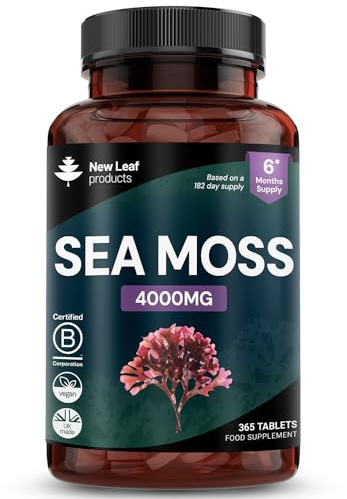 Seemoos-Tabletten-Extrakt, hochfest, 4000 mg – Meermoos-Ergänzung, 365 Tabletten (nicht Seemooskapsel), hochwirksam, hergestellt in Großbritannien, vegan, gentechnikfrei