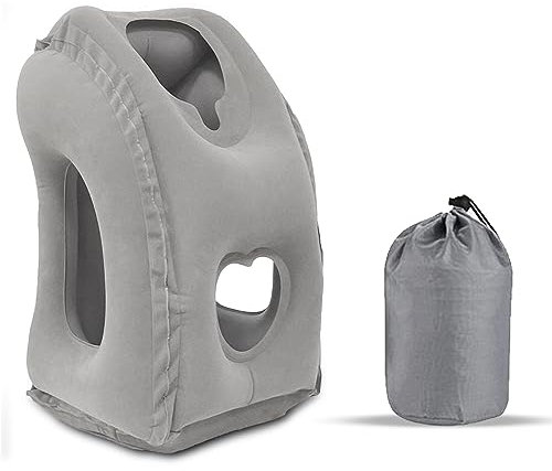 Elitecran Aufblasbares Reisekissen Nackenkissen, Flugzeug Kissen Tragbar Travel Pillow Faltbar Komfortabel, Multifunktionales Reise-nackenkissen zum Schlafen auf dem Flugzeug Zug Zuhause Büro (Grau)