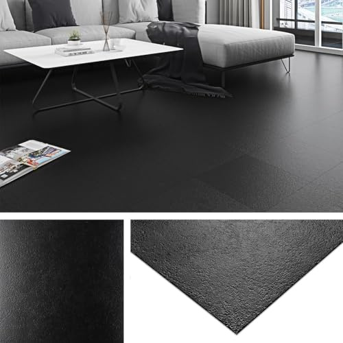 Livelynine Piastrelle adesive in vinile nero solido, confezione da 16 pezzi, 30,5 x 30,5 cm, per bagno, impermeabili, per cucina, pavimenti in gomma, per garage, camper, pavimenti in linoleum,