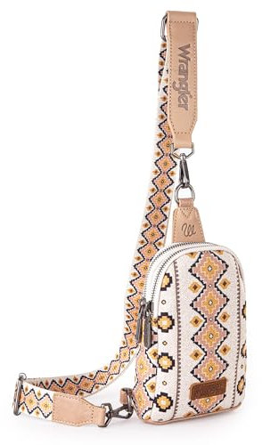 Wrangler Aztec Sling Bag Southwest Crossbody Bags Trendy Chest Bag, Angel-Tan