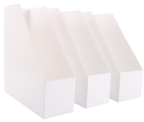 WOPPLXY 3 Pièces Porte Revue Bureau de Largeur 10cm, Porte Revues de Blanc, Boîte à Magazines en Plastique pour le Rangement de Dossiers, Magazines, Fournitures de Bureau, Livres