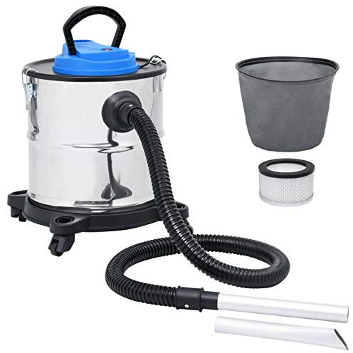 ARKEM Aspiracenere con Filtro HEPA 1200 W 20 L in Acciaio Inox,Aspirapolvere Industriale,Contenitore Acciaio Inox 20 Litri, Base in Plastica